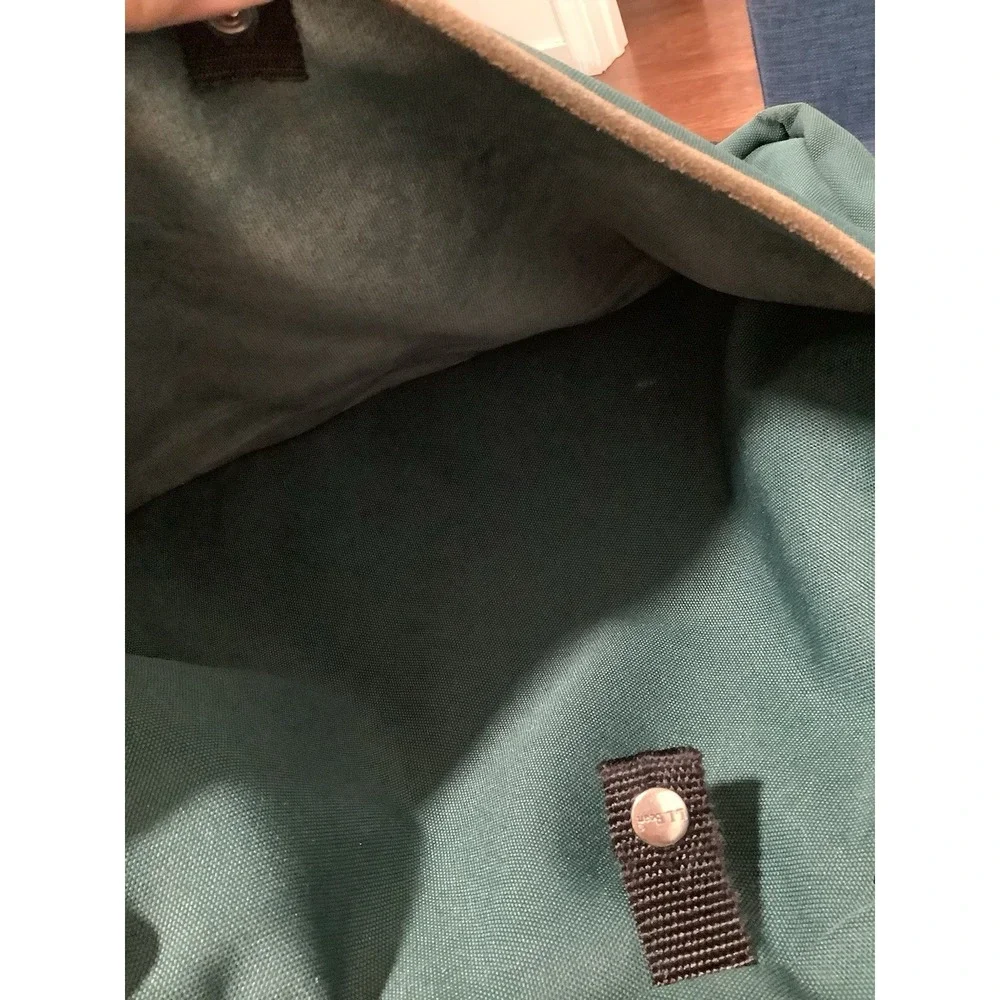 Vintage LL Bean  Green Leather & Canvas Messenger Lap Top Bag Shoulder Travel